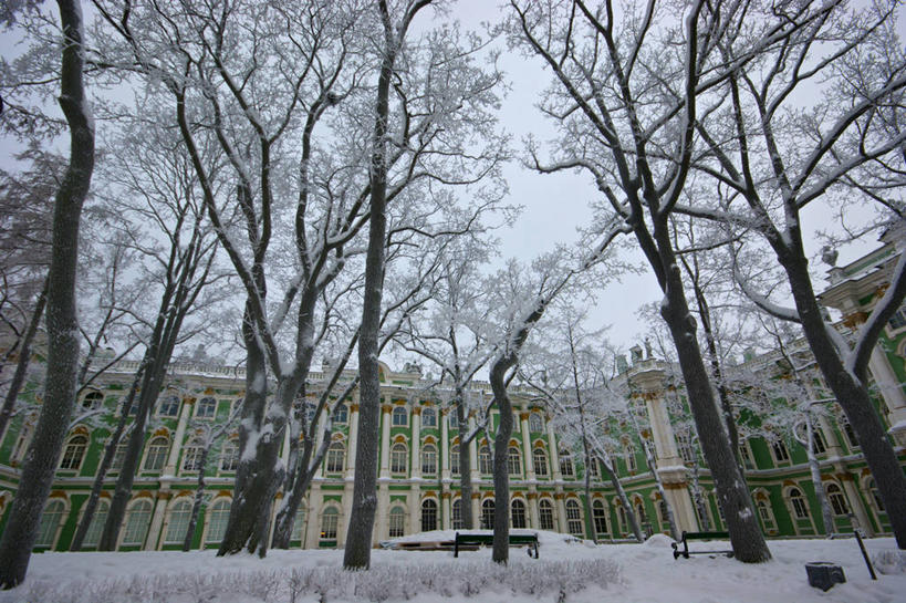 无人,博物馆,公园,横图,室外,白天,仰视,雪,俄罗斯,冬天,寒冷,摄影,圣彼得堡,冬宫博物馆,彩图,低角度拍摄,俄罗斯文化