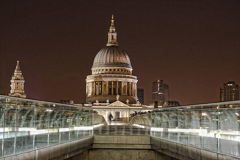 无人,横图,室外,夜晚,城市,建筑,英国,小路,塔,首都,圣保罗大教堂,摄影,圆顶建筑,英国文化,彩图,大教堂