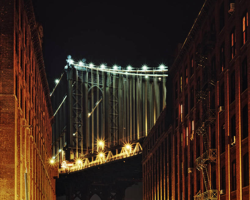 无人,横图,室外,夜晚,城市,建筑,纽约,美国,联系,摄影,吊桥,照亮,纽约州,曼哈顿桥,钢缆,彩图