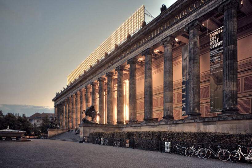 无人,博物馆,横图,室外,日落,建筑,柱子,首都,古典,历史,柏林,天空,摄影,照亮,彩图,东德