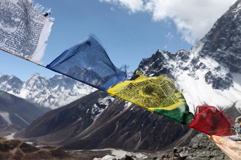 无人,横图,室外,特写,白天,山脉,雪山,尼泊尔,云,经幡,天空,自然,摄影,佛教,彩图