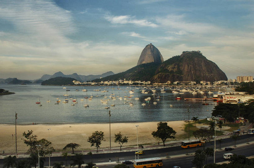 无人,横图,俯视,室外,白天,船,巴西,反射,云,巴士,海湾,树,天空,自然,运输,摄影,里约热内卢,甜面包山,彩图,高角度拍摄