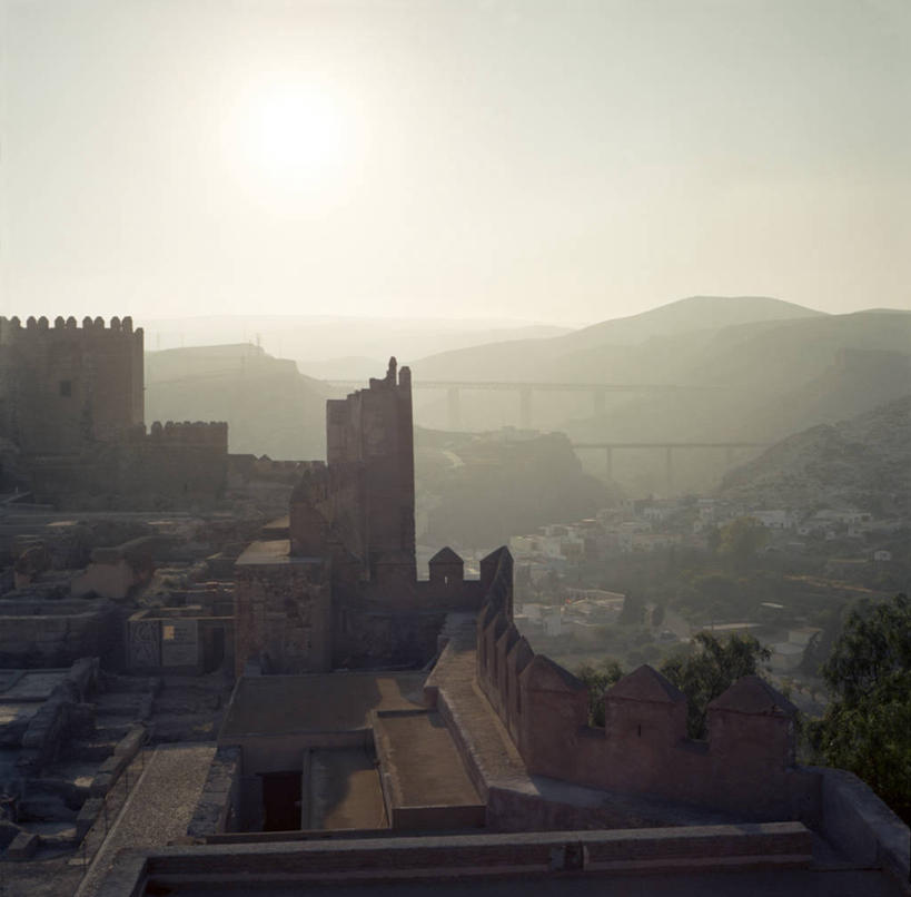 无人,横图,俯视,室外,白天,山,太阳,城市,建筑,日光,西班牙,城堡,塔,历史,摄影,万里无云,阿尔梅里亚,彩图,高角度拍摄