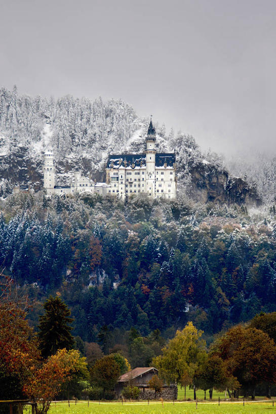 无人,竖图,室外,白天,雪,建筑,德国,城堡,云,历史,树,天空,自然,摄影,宁静,德国文化,新天鹅城堡,巴伐利亚,彩图