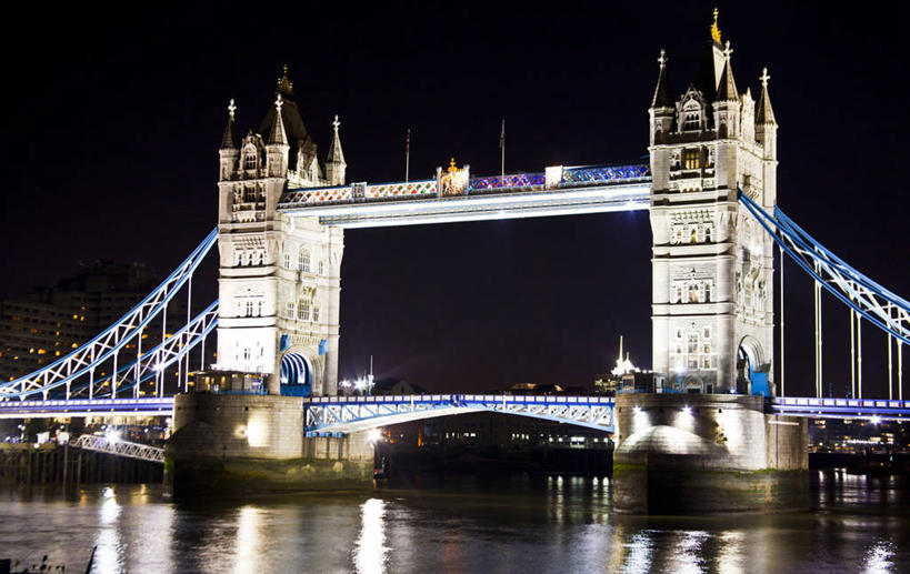 无人,横图,室外,夜晚,河流,建筑,英国,反射,首都,联系,天空,地标建筑,摄影,照亮,塔桥,彩图