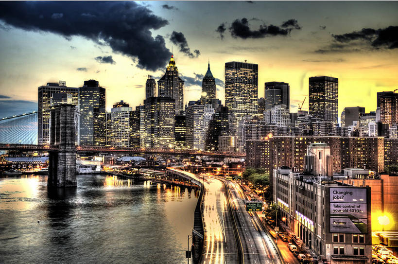 无人,横图,室外,长时间曝光,河流,天际线,城市,建筑,摩天大楼,纽约,美国,反射,云,现代,天空,黄昏,办公大楼,运输,摄影,车灯,照亮,纽约州,金融区,彩图