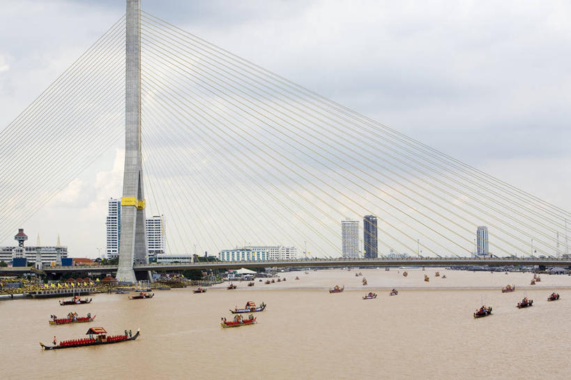 无人,横图,室外,白天,河流,建筑,船,曼谷,泰国,云,斜拉桥,首都,联系,运输,摄影,钢缆,彩图