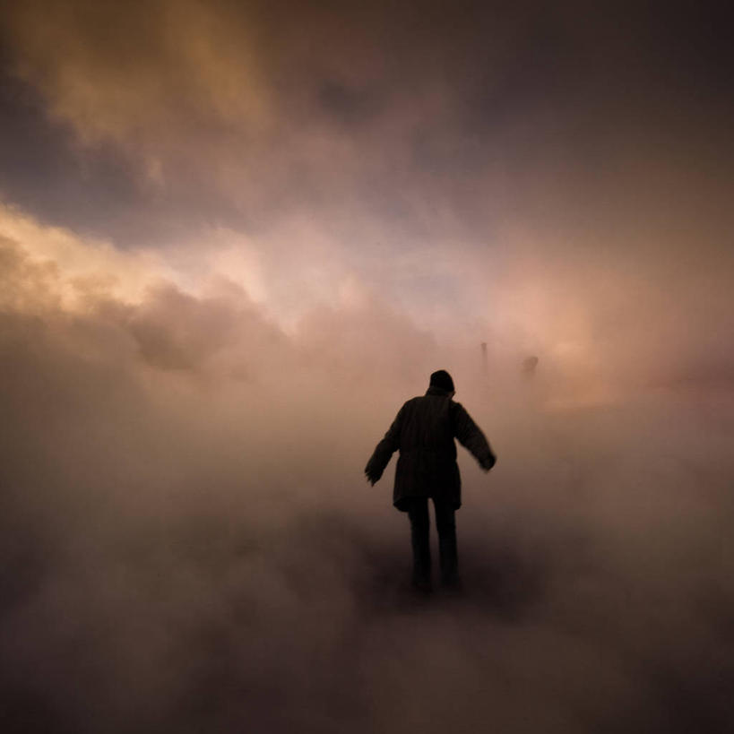 一个人,方图,室外,度假,温泉,冰岛,蒸汽,云,背面,自然,黄昏,春天,摄影,剪影,步行,彩图,独处