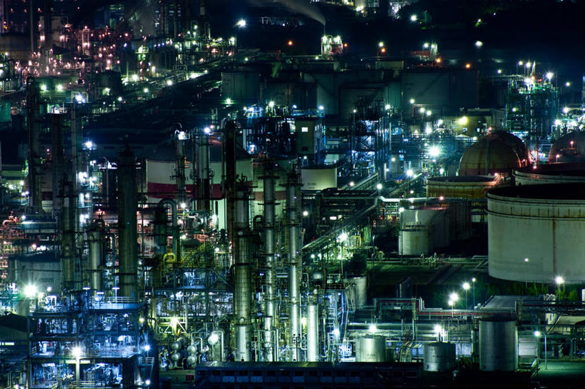 无人,横图,室外,夜晚,建筑,日本,日本文化,工业区,储油罐,工业,摄影,能源,照亮,工业建筑,彩图,工业机械