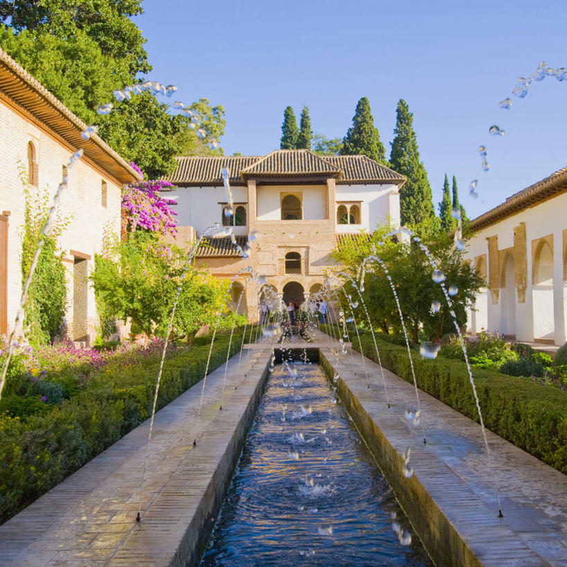 宫殿,方图,室外,白天,水,建筑,喷泉,西班牙,格拉纳达,树,天空,摄影,安达路西亚,彩图