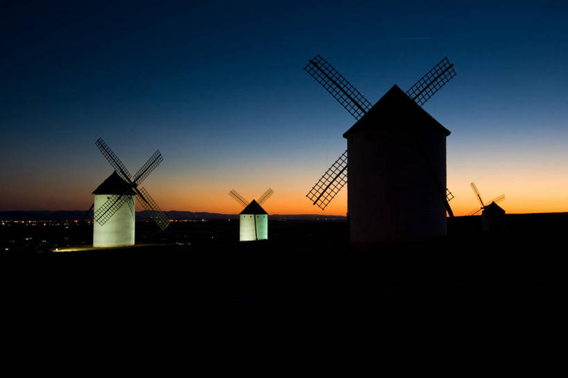 无人,横图,室外,风车,西班牙,黄昏,摄影,能源,宁静,照亮,剪影,替代能源,彩图,传统文化