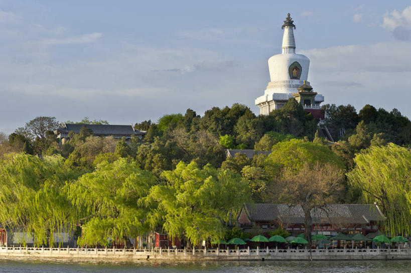 无人,横图,室外,白天,建筑,北京,岛,首都,佛塔,树,天空,摄影,中国文化,死水,彩图