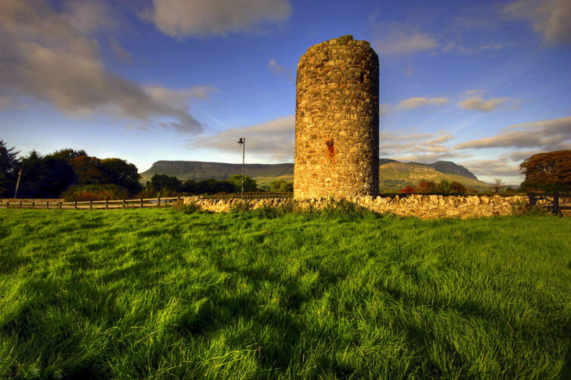 无人,横图,室外,白天,美景,建筑,爱尔兰,景观,田地,云,塔,废墟,草,天空,自然,景色,摄影,生长,自然风光,斯莱戈,彩图