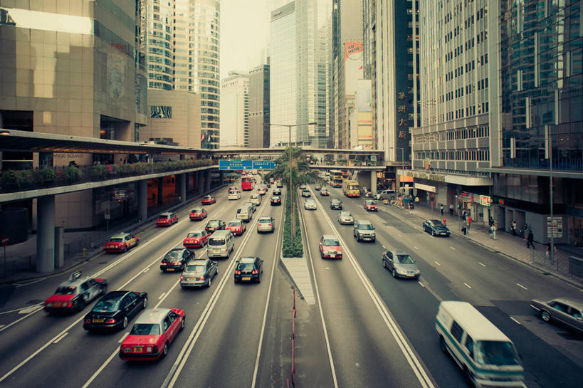 横图,室外,白天,城市,建筑,路,汽车,香港,运输,摄影,金融区,彩图