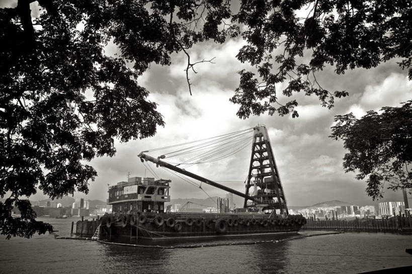 无人,横图,黑白,室外,白天,香港,云,枝,维多利亚港,工业,运输,摄影,湾仔,海港