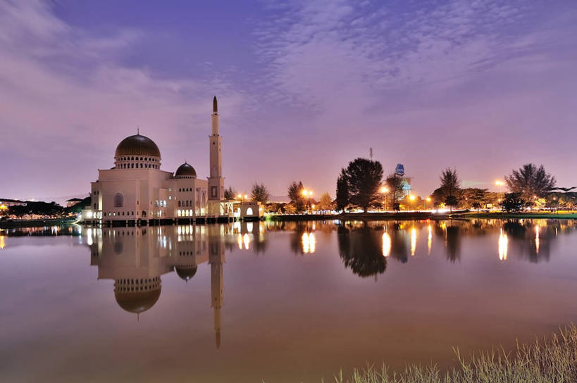 无人,横图,室外,海洋,建筑,马来西亚,反射,云,天空,自然,黄昏,摄影,宗教,宁静,伊斯兰教,宗教建筑,清真寺,雪兰莪州,死水,彩图