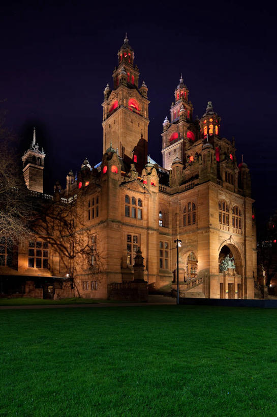 无人,博物馆,竖图,室外,夜晚,建筑,英国,神话,苏格兰,草,摄影,照亮,格拉斯哥,彩图