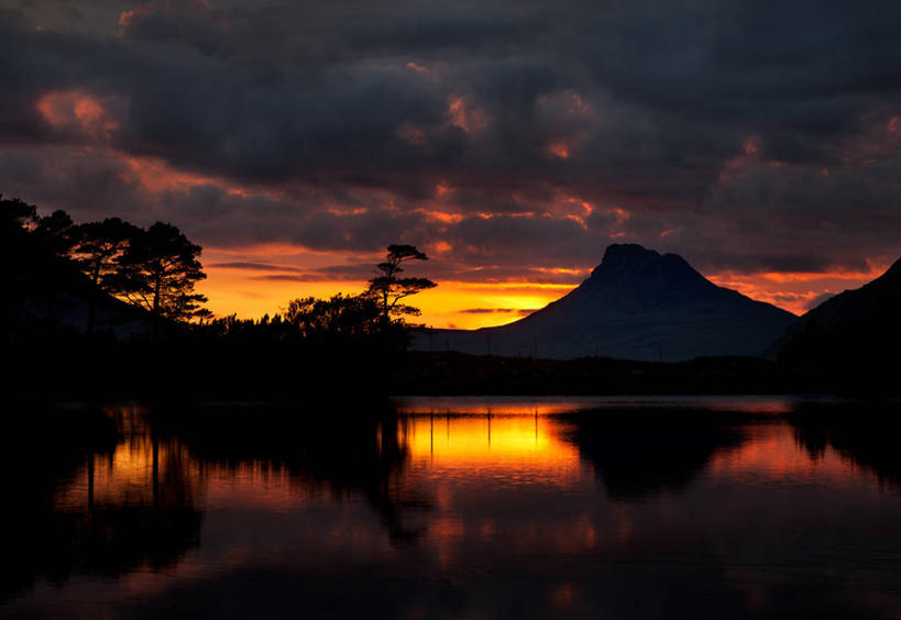 无人,横图,室外,海洋,美景,日落,山脉,日光,英国,景观,云,苏格兰,树,风景,天空,自然,景色,摄影,宁静,自然风光,剪影,萨瑟兰郡,死水,彩图