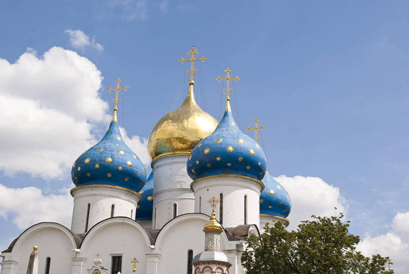 无人,教堂,横图,室外,白天,城市,建筑,俄罗斯,十字架,云,首都,树,天空,摄影,宗教,基督教,莫斯科,谢尔吉耶夫,彩图