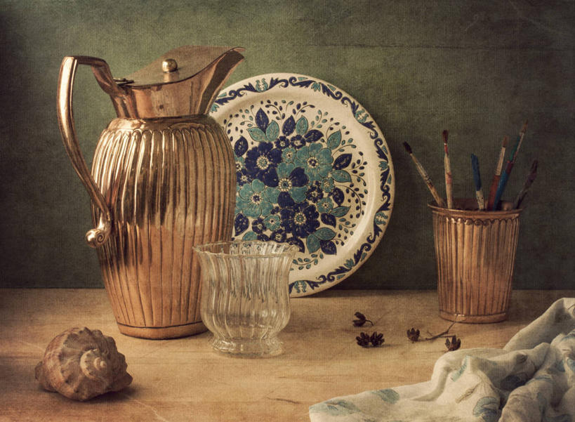 无人,横图,室内,静物,以色列,花纹,古典,抹布,水壶,盘子,画笔,摄影,怀旧,美术工艺,彩图