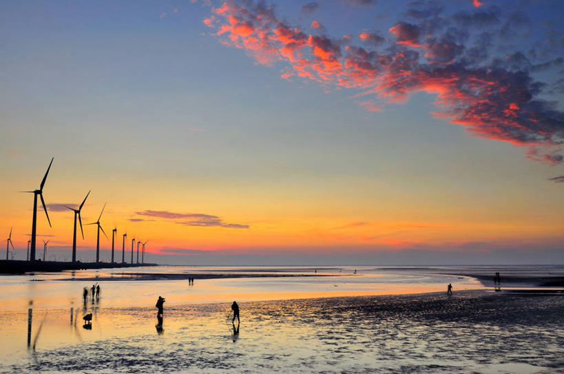 横图,室外,海洋,美景,日落,台湾,风力,景观,云,天空,自然,景色,工业,摄影,能源,自然风光,剪影,海景,环境保护,台中,潘塔纳尔湿地,风轮机,海滩,休闲活动,彩图