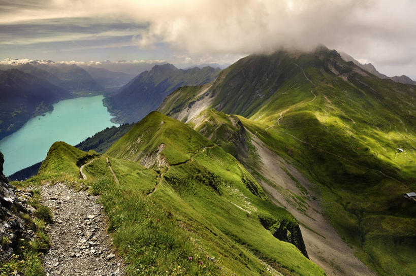 无人,横图,俯视,室外,白天,湖,美景,山,山脉,日光,瑞士,地形,景观,云,首都,风景,自然,景色,摄影,宁静,自然风光,彩图,高角度拍摄,布里恩茨