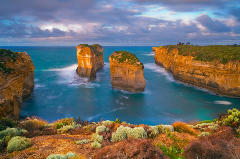 无人,横图,室外,白天,海洋,美景,植物,澳大利亚,岛,景观,悬崖,云,风景,天空,自然,景色,摄影,宁静,岩层,自然风光,石灰石,大洋路,岩石,彩图
