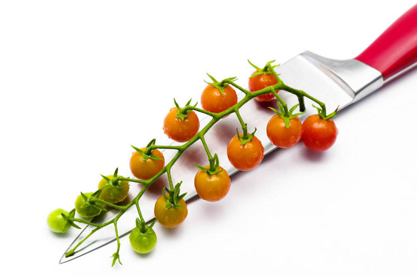 无人,横图,特写,白色背景,蔬菜,美国,枝,饮食,藤蔓,摄影,亚利桑那,简单,清新,餐刀,健康食物,藤蔓植物,樱桃番茄,彩图,影棚拍摄