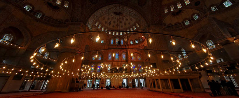 横图,全景,室内,建筑,欧洲,摄影,宗教,照亮,伊斯兰教,照明设备,圆顶建筑,清真寺,伊斯坦布尔,蓝色清真寺,彩图