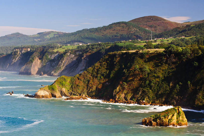 无人,横图,室外,白天,旅游,度假,海洋,美景,植物,西班牙,景观,悬崖,云,娱乐,绿色,风景,天空,自然,享受,休闲,景色,放松,摄影,宁静,岩层,自然风光,阿斯图里亚斯,岩石,彩图,库迪列罗,比斯开湾