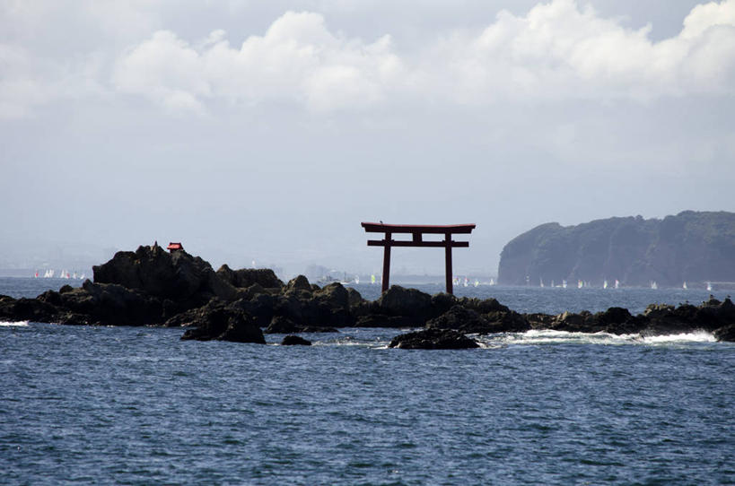 无人,横图,室外,白天,海洋,日本,日本文化,鸟居,云,自然,摄影,岩石,彩图