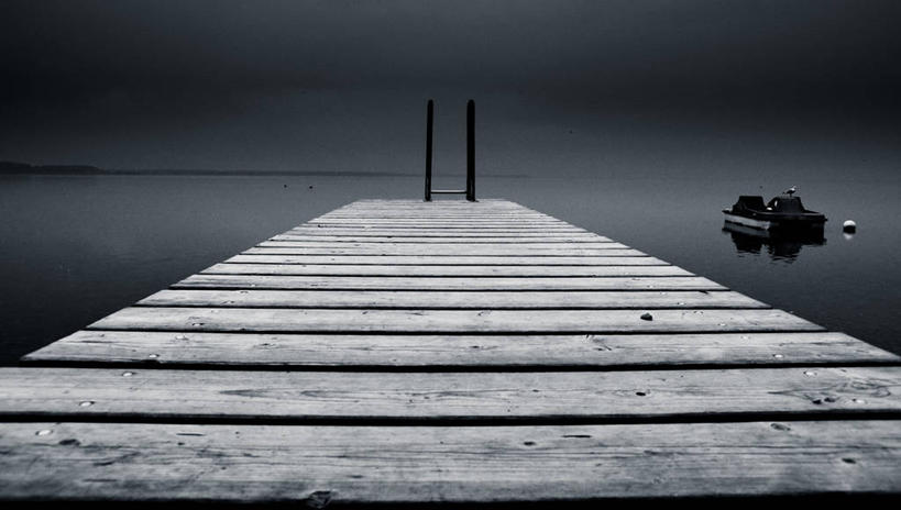 无人,横图,黑白,室外,夜晚,雾,建筑,船,德国,反射,水平线,天空,自然,运输,摄影,宁静,基姆湖