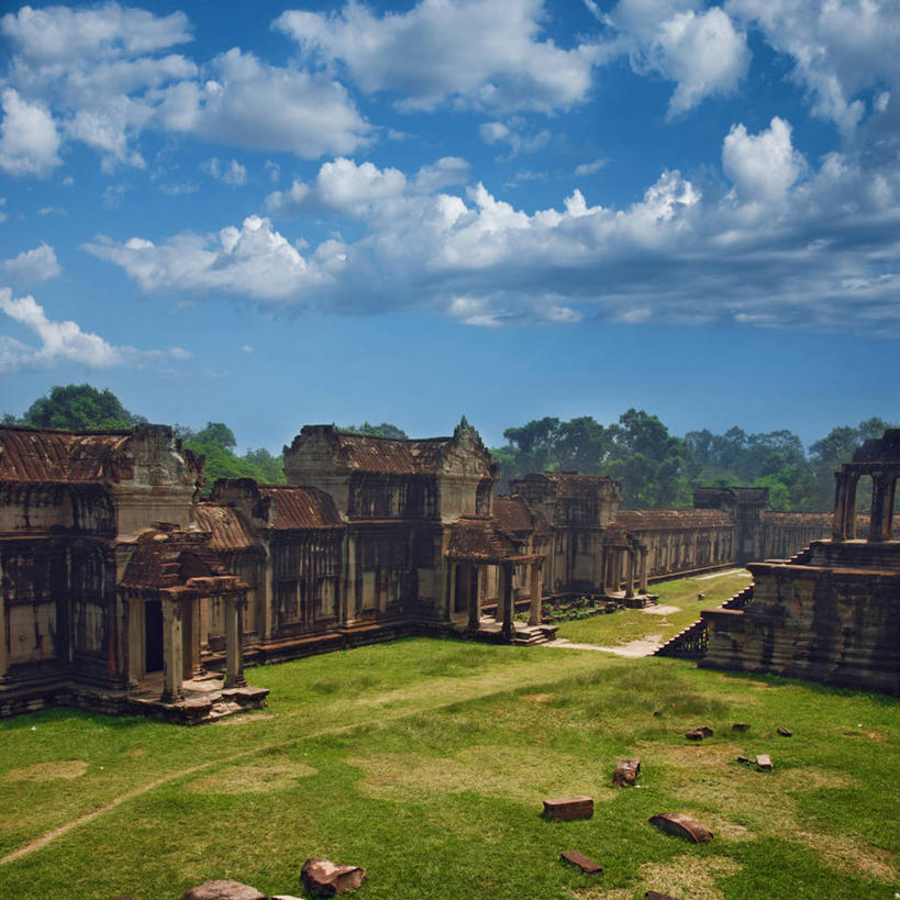 无人,方图,室外,白天,建筑,柬埔寨,云,历史,废墟,草,树,天空,自然,地标建筑,摄影,吴哥寺,暹粒,彩图,柬埔寨文化