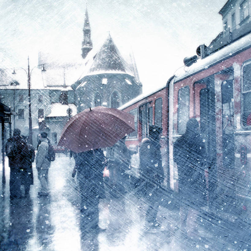 站,方图,室外,白天,雨,波兰,伞,天气,许多人,拿着,缆车,一群人,运输,摄影,保护,等,克拉科夫,步行,彩图,旅行