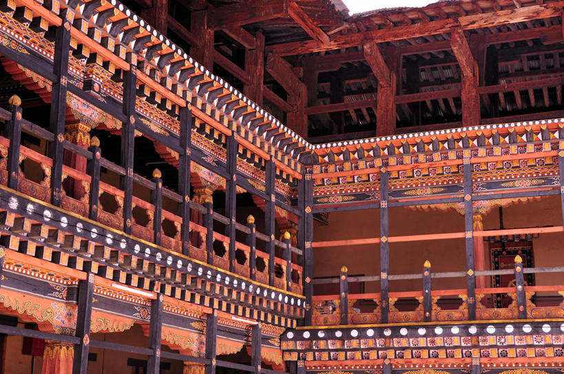 无人,栏杆,横图,室外,白天,建筑,不丹,木制,柱子,屋檐,摄影,华贵,式样,美术工艺,巴罗,彩图,传统文化