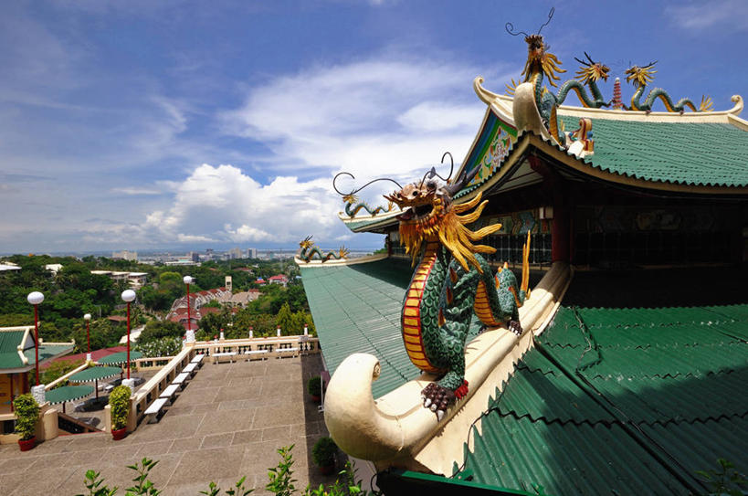 无人,横图,室外,白天,路灯,菲律宾,雕像,长椅,屋顶,云,树,摄影,宗教,道教,美术工艺,彩图