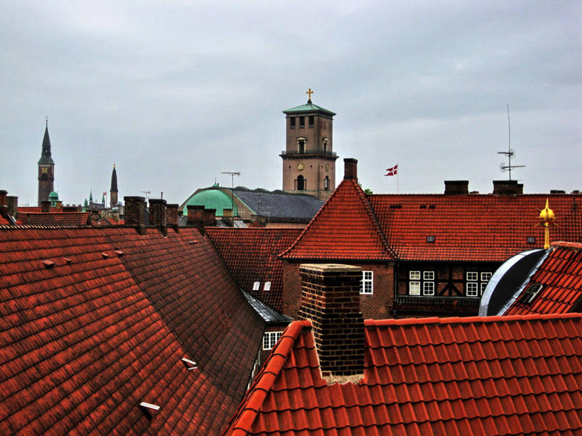 无人,横图,室外,白天,建筑,丹麦,屋顶,云,塔,尖顶,首都,红色,天空,社区,摄影,哥本哈根,彩图