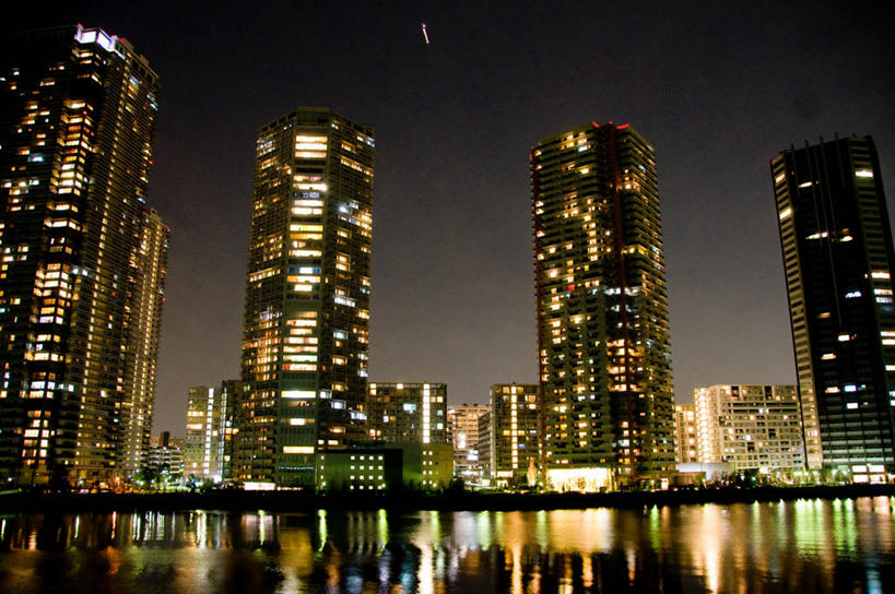 无人,横图,室外,夜晚,河流,建筑,摩天大楼,日本,日本文化,反射,现代,摄影,照亮,发展,彩图