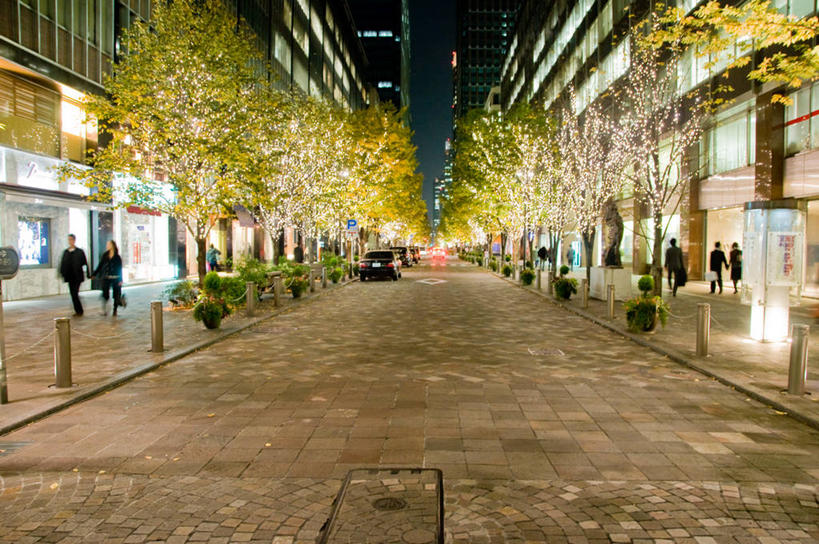 横图,室外,夜晚,城市,建筑,汽车,日本,人行道,摄影,照亮,系船柱,步行,彩图