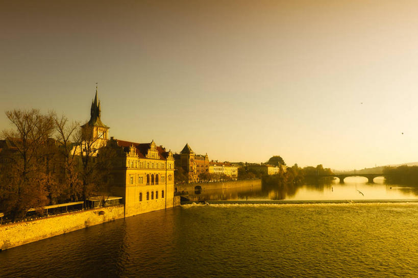 无人,横图,室外,留白,河流,建筑,桥,首都,联系,天空,黄昏,摄影,捷克共和国,布拉格,查理大桥,伏尔塔瓦河,彩图