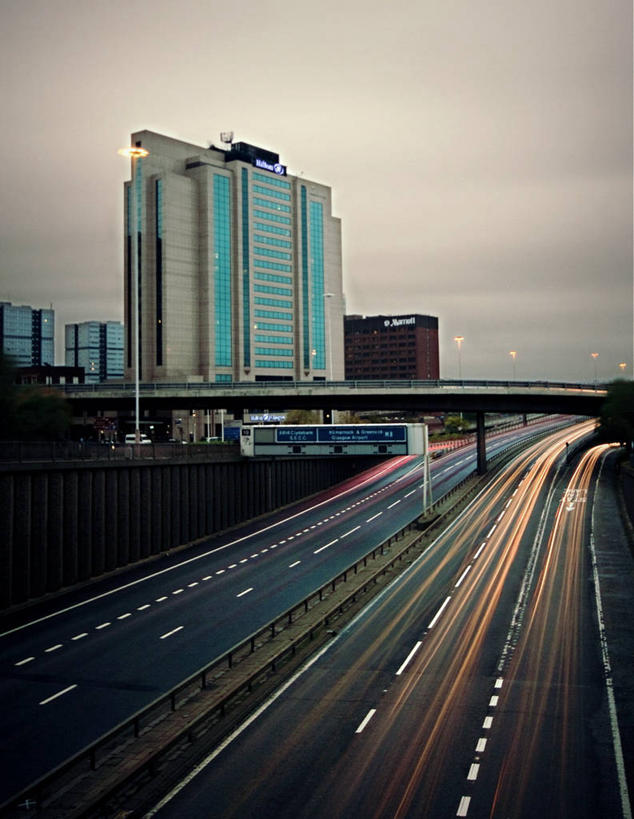 无人,竖图,室外,路,英国,路标,天空,黄昏,运输,摄影,尾灯,迅速,照亮,高架道路,格拉斯哥,彩图