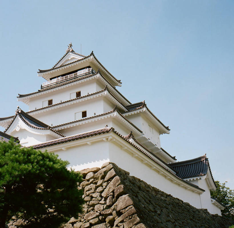 无人,横图,室外,白天,建筑,日本,日本文化,城堡,历史,石墙,树,摄影,宁静,万里无云,福岛县,彩图