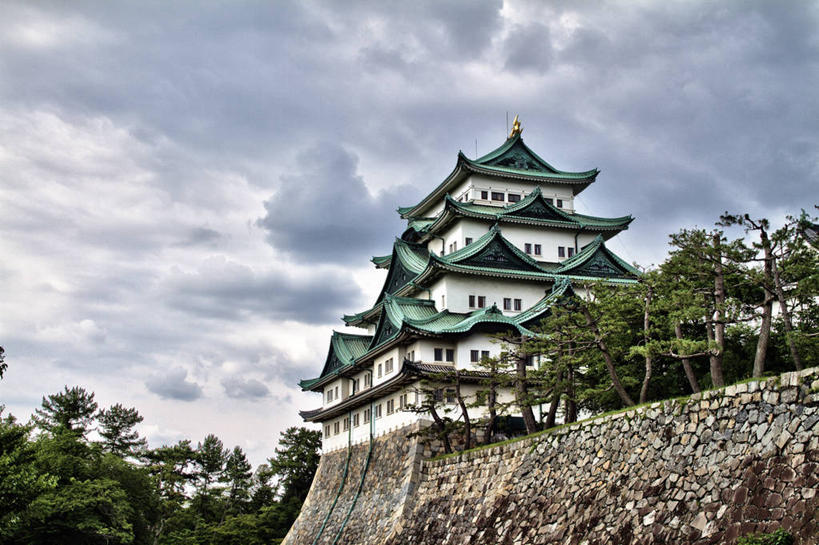 无人,横图,室外,白天,仰视,建筑,名古屋,日本,日本文化,城堡,云,高处,历史,树,天空,摄影,宁静,彩图,低角度拍摄