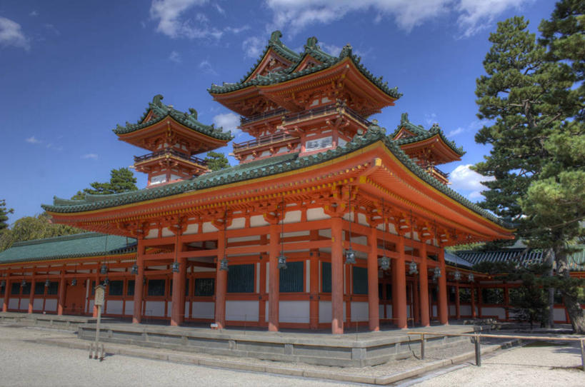 无人,横图,室外,白天,建筑,京都,日本,亚洲,节日,日本文化,云,文化,树,红色,天空,自然,祈祷,健康,许愿,摄影,宗教,信仰,京都府,纪念,神道,祈求,神殿,东亚,本州,本州岛,日本国,近畿地方,平安神宫,近畿,神道教,灵性,平安,彩图