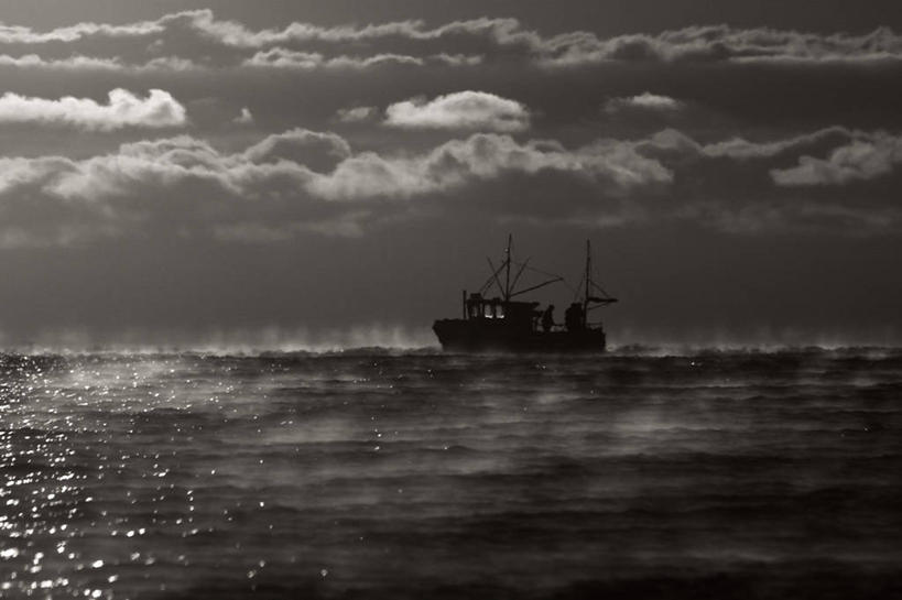 横图,黑白,室外,白天,渔业,海洋,挪威,波纹,云,渔船,天空,自然,运输,摄影,宁静
