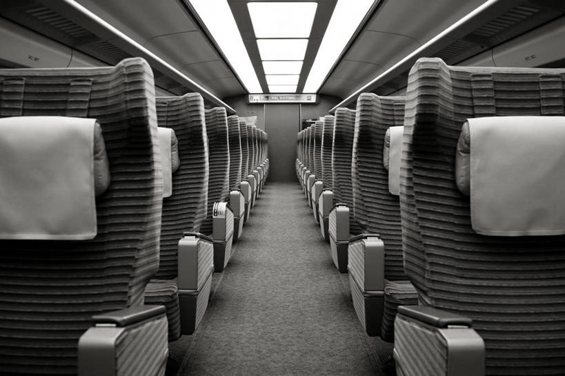 无人,横图,黑白,室内,火车,东京,日本,一排,整齐,过道,公共交通,首都,列车,车厢,车,排列,交通工具,运输,摄影,队列,载具,车座,高速列车,头等舱,铁路列车