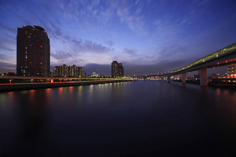 无人,横图,室外,夜晚,度假,美景,城市风光,城市,建筑,东京,日本,日本文化,反射,景观,云,桥,首都,联系,娱乐,天空,享受,休闲,景色,放松,摄影,照亮,台场,彩图