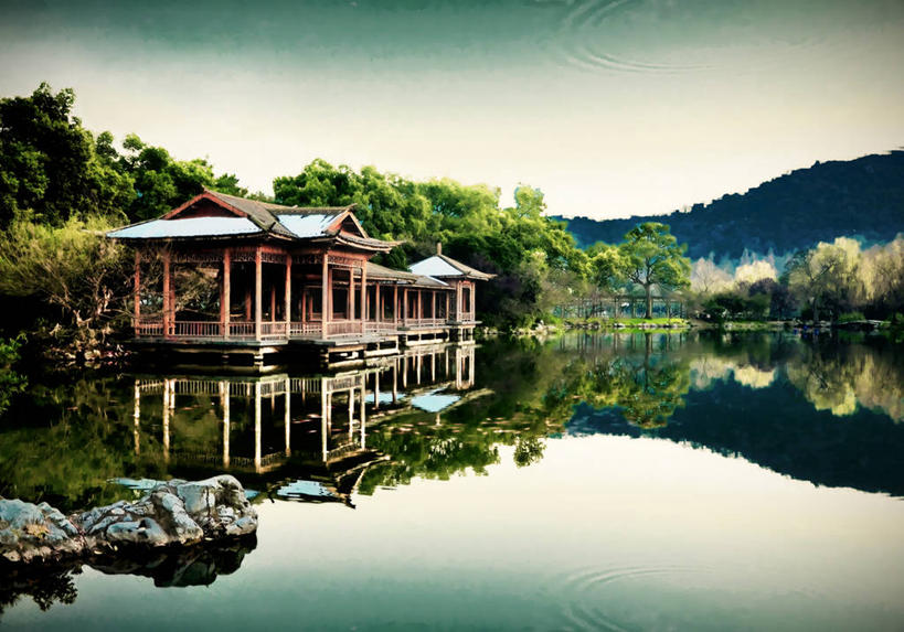 无人,横图,室外,白天,湖,美景,山,建筑,对称,艺术,反射,景观,冬天,古典,树,浙江省,自然,景色,摄影,杭州,宁静,文学,中国文化,自然风光,完美,彩图,超现实主义,截取,流派,艺术流派