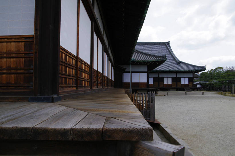 无人,横图,室外,白天,建筑,日本,日本文化,木制,城堡,屋顶,云,走廊,历史,摄影,京都府,京都市,二条城,彩图