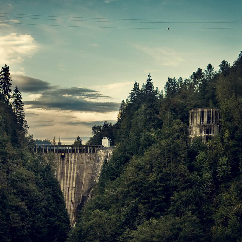 无人,方图,室外,白天,美国,云,混凝土,水坝,树,天空,自然,摄影,华盛顿州,水电站,水力发电,彩图